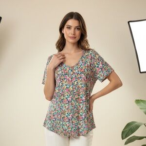 Women's LANE BRYANT Teal Floral Fitted Tunic Plus Size 22/24